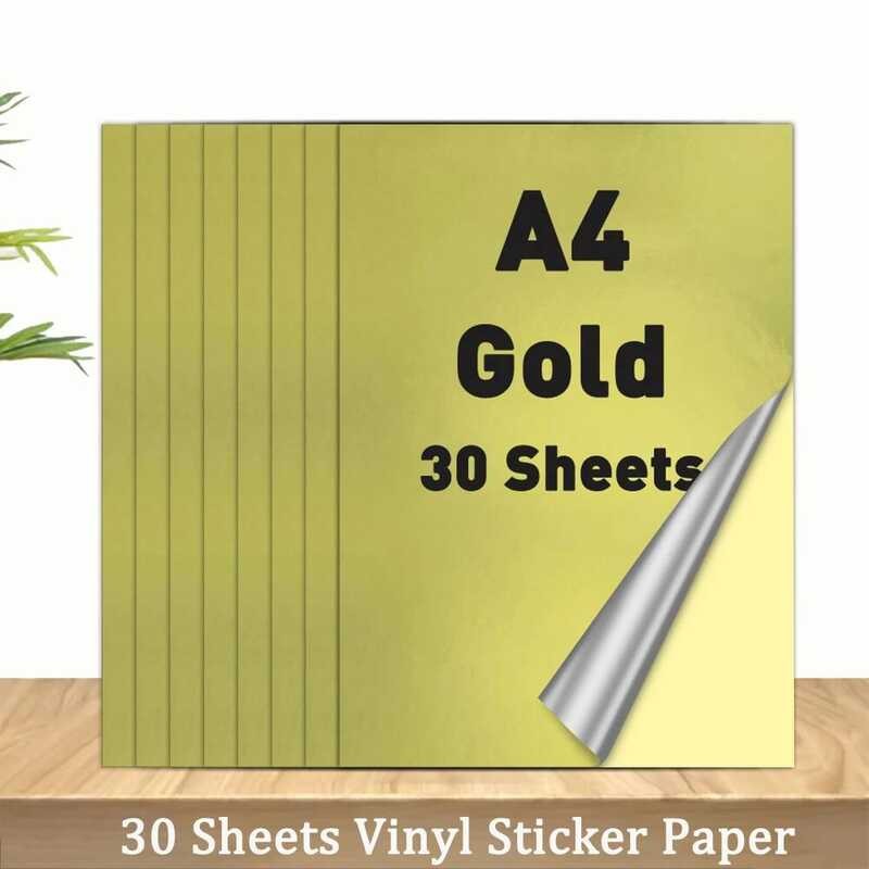 

Lembar 30 Stiker Vinyl Cetak Emas DIY Label Tahan Air Kertas Cetak Self-Adhesive untuk Printer Inkje
