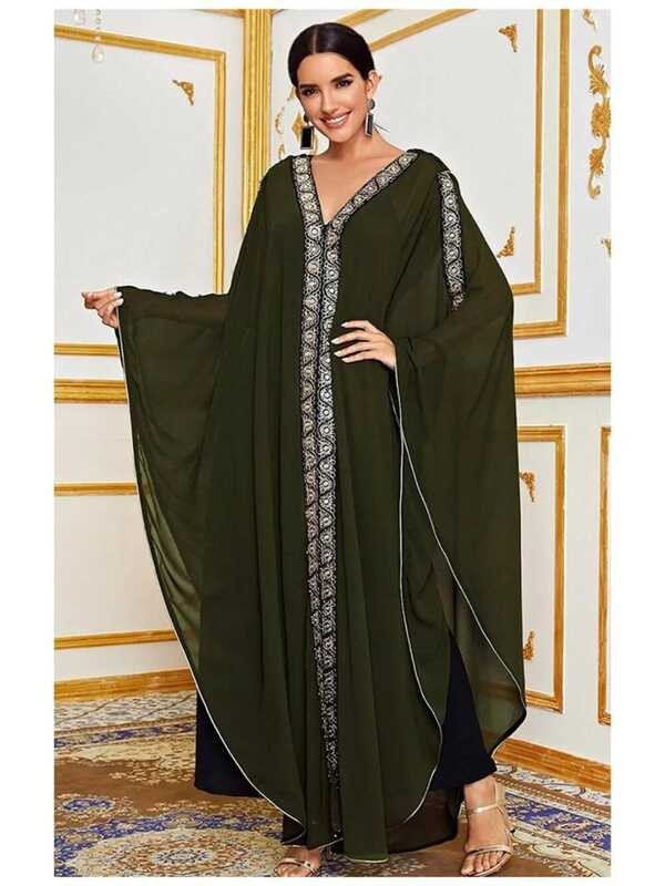 Chiffon Gaun Berkerudung Muslim Eid Wanita Abaya Gaun Pesta Ramadan Afrika Vestidos Largos Kaftan Is