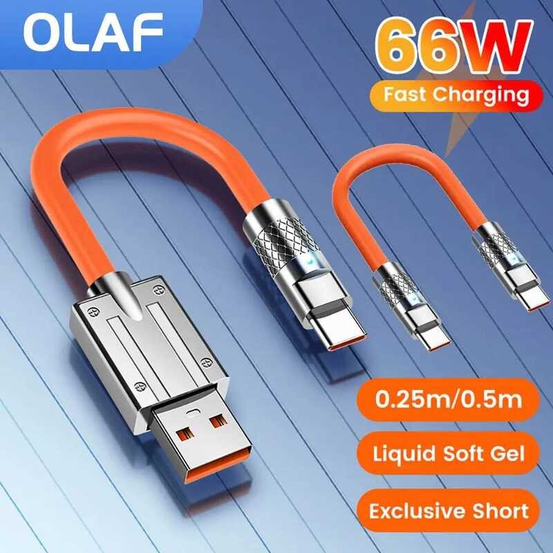 Pengisian Kabel Cepat A/Type ke Type 66W Pendek 0.25M/0.5M untuk iPhone 15 16 Samsung USB C Power Ba