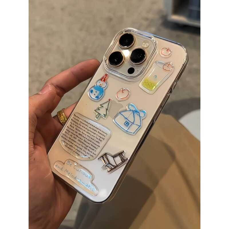 

Stiker DIY Manusia Salju Lucu Kompatibel dengan Ponsel Apple 15/16 Pro Max 13/14 Casing Lunak 11/12 Transparan