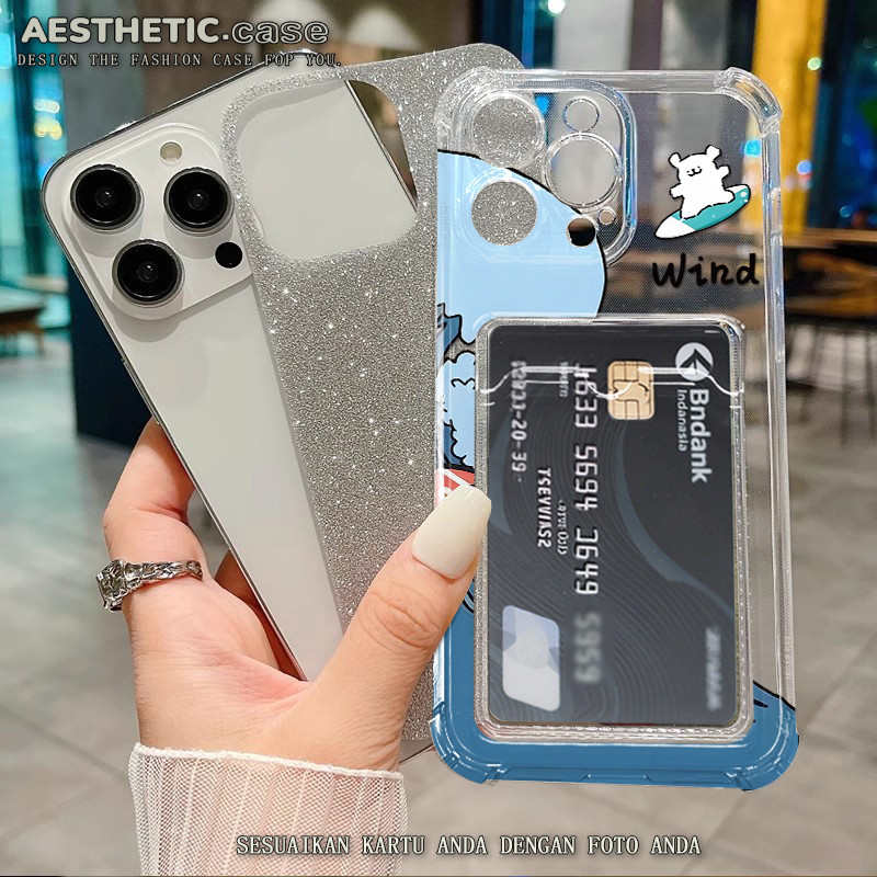 Kustomisasi foto Soft case photocard slot kartu for iphone 13 11 pro max 14 15 12 6 6s 7 8 plus x xs