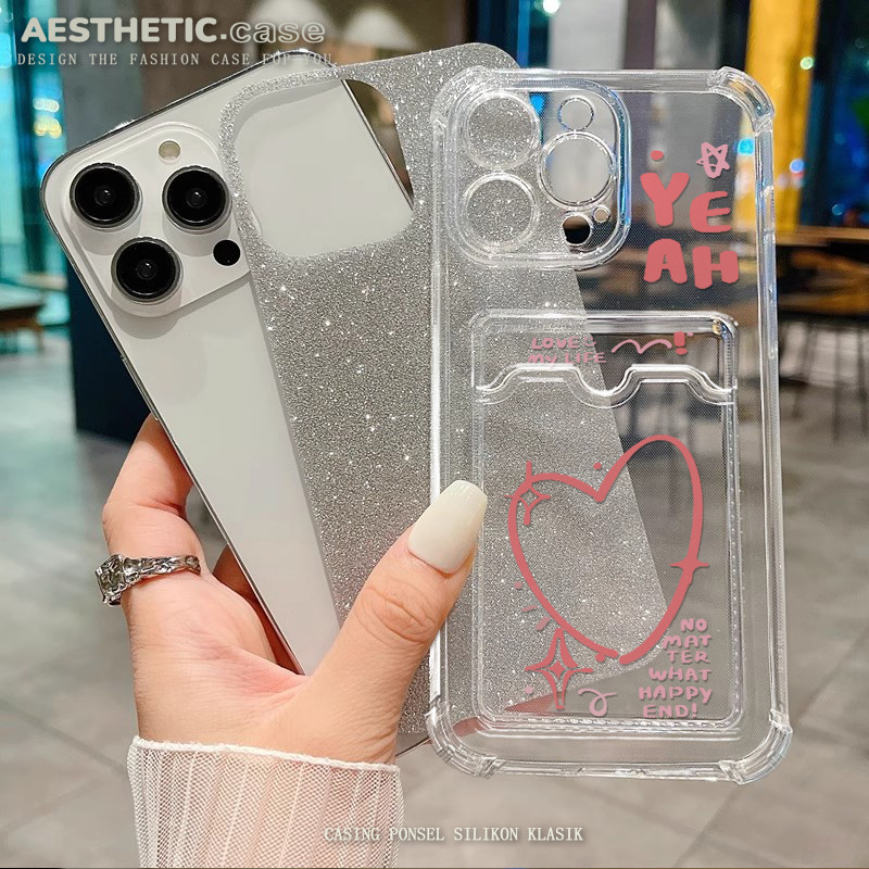 Bening Soft case photocard Kartu glitter card holder Slot Kartu for iphone 13 11 pro max 6 6s 7 8 pl