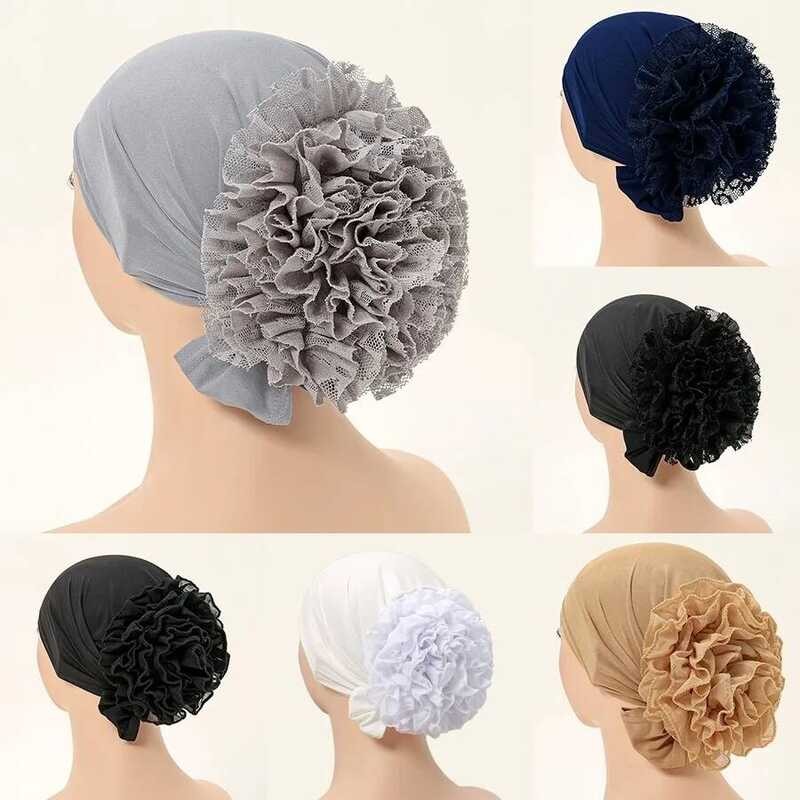 Topi Dibawah Besar Renda Bunga Volumizer Scrunchie Hijab Dalam Muslim Turban Islami Aksesori Topi Wa