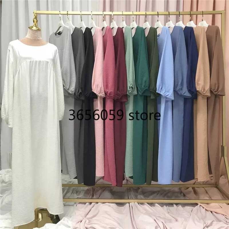 Ramadan Abaya Lengan Balon Gaun Modest Wanita Muslim Hijab Santai Jubah Gaun Panjang Afrika Islam Du