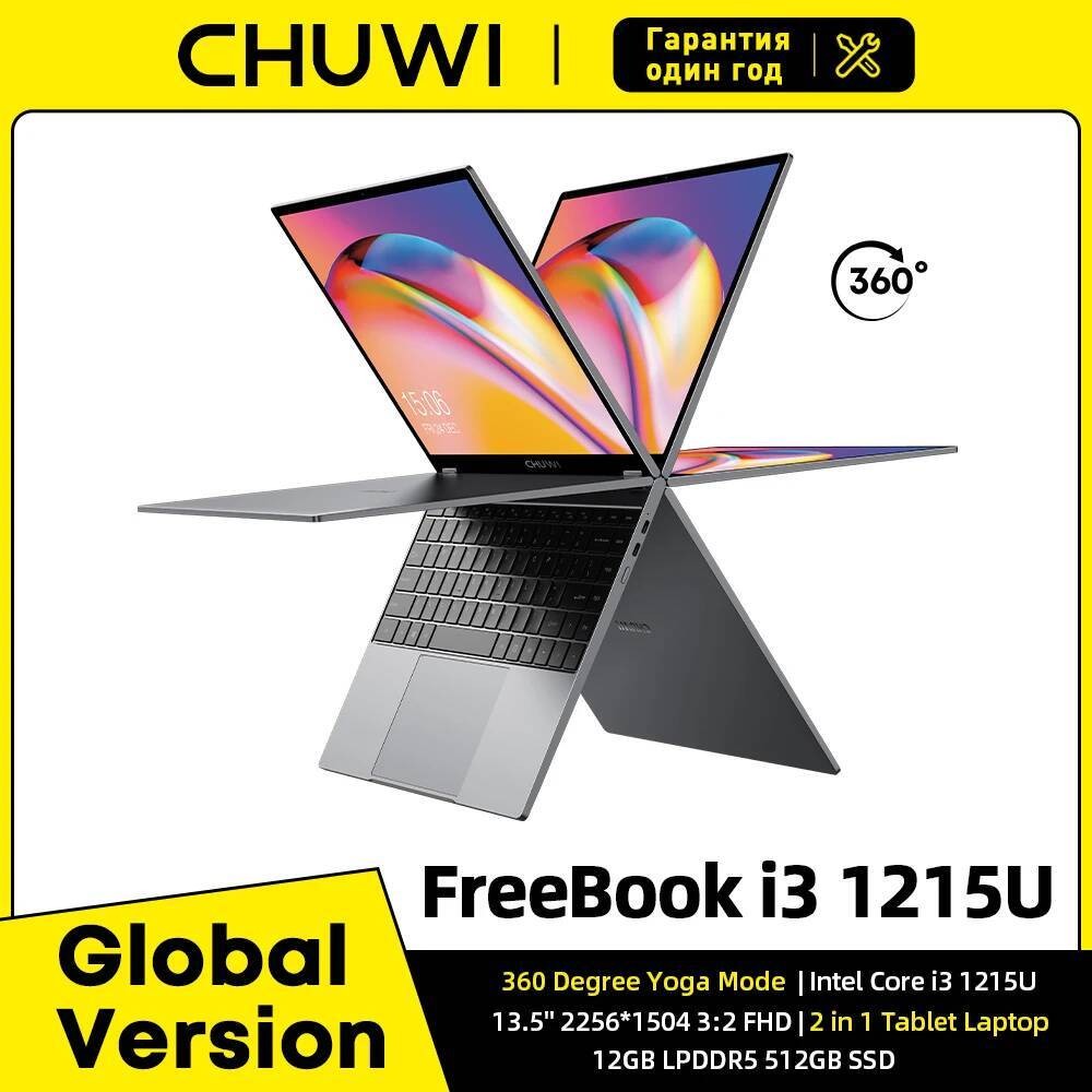 Tablet CHUWI FreeBook 2 dalam 1 Intel i3 1215U 12GB LPDDR5 512G SSD Windows 11 Laptop IPS FHD 13.5" 