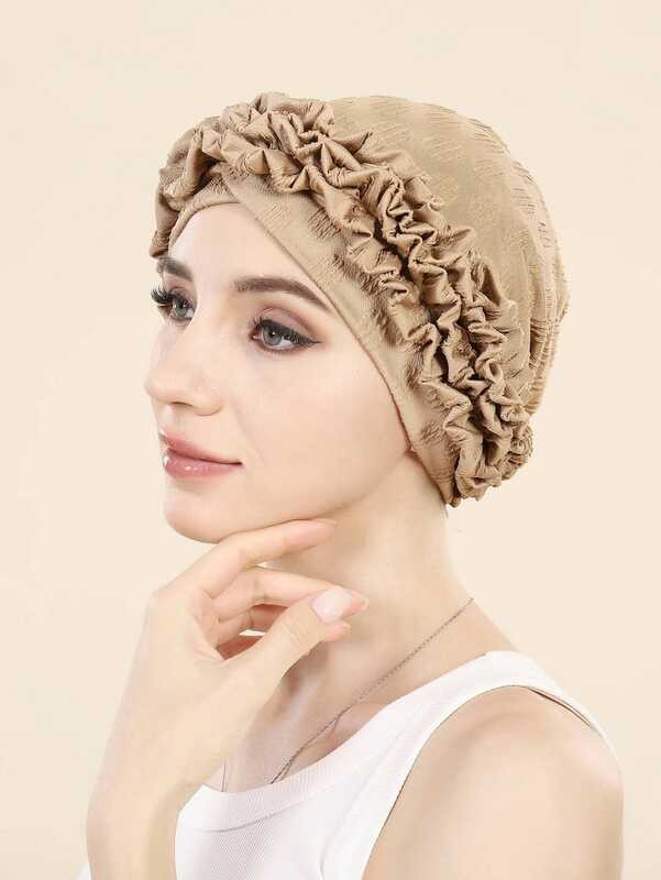 Bunga Turban Dahi Silang Warna Solid Hijab Wanita Topi Chemo Islami Penutup Kepala Wanita Syal Hijab
