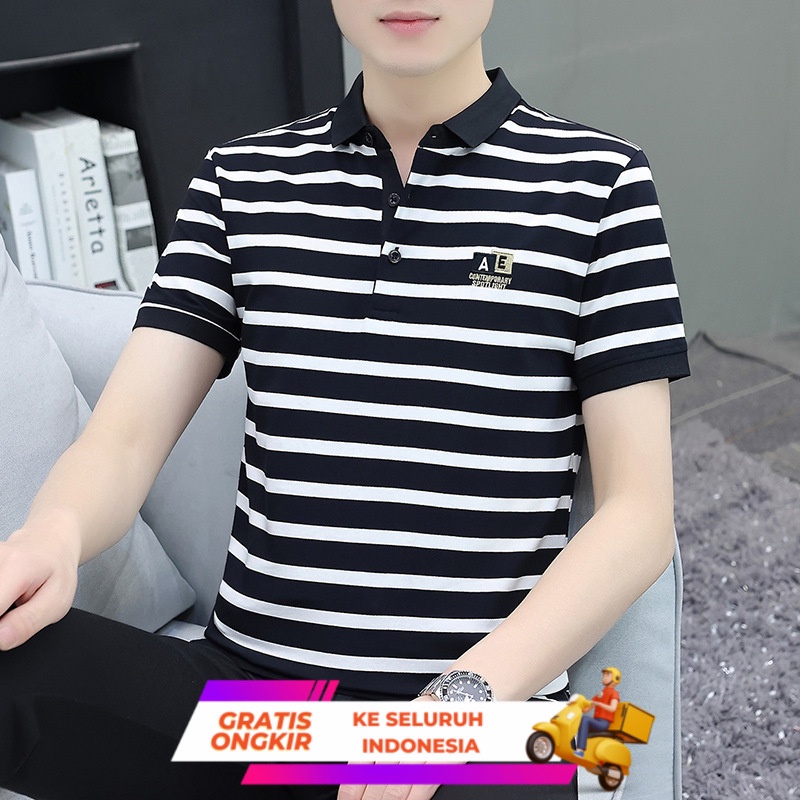 Kaos Polo Pria Trendy T-shirt pria baru dengan lengan pendek, baju Polo pria biasa.