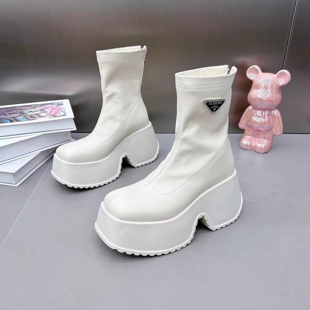 Sepatu Wanita Premium Martin Boots, Fashion Motorcycle Boots, Elastic Slim Boots, Thick Sole Matsuta