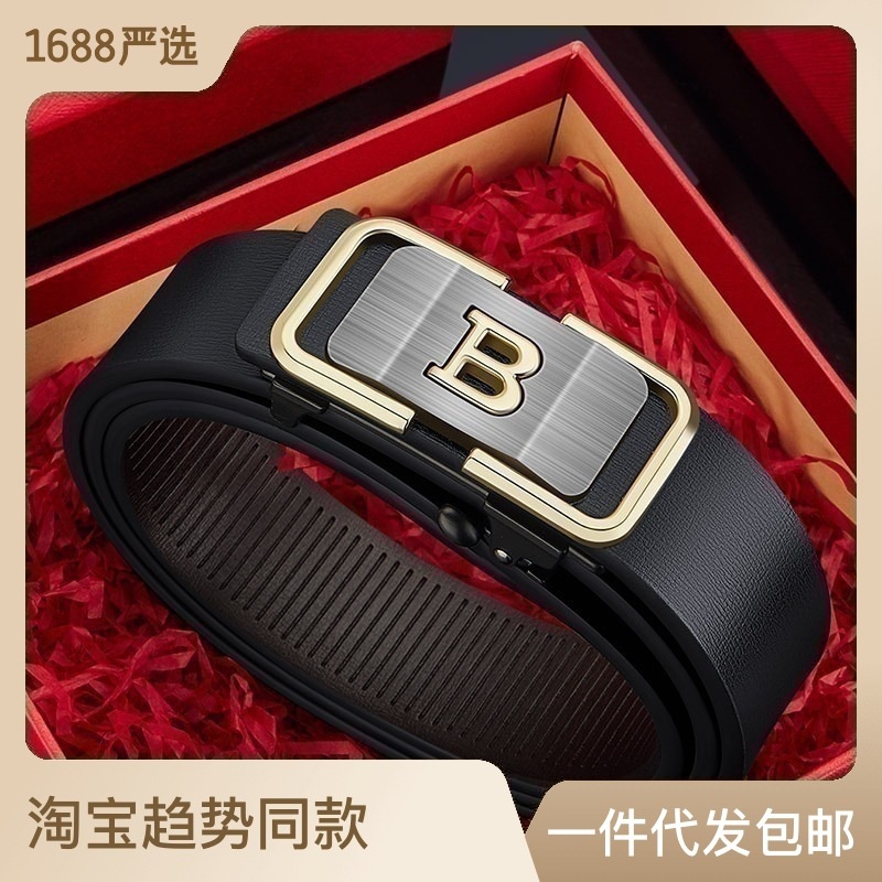 Sabuk Pria Premium 2023 New Belt Men's Real Leather Fashion Automatic Buckle Cowhide Belt Men's Yout