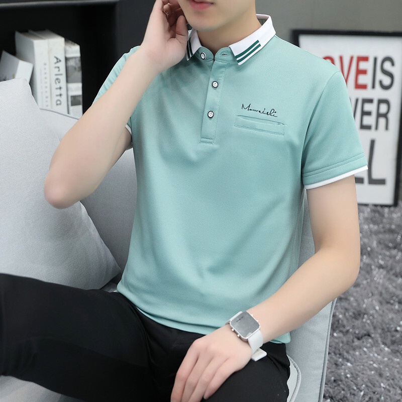 Kaos Pria 2023 Summer Men's Short Sleeve T-shirt Bisnis Polo Youth Solid Color Trend Men's Top Impor