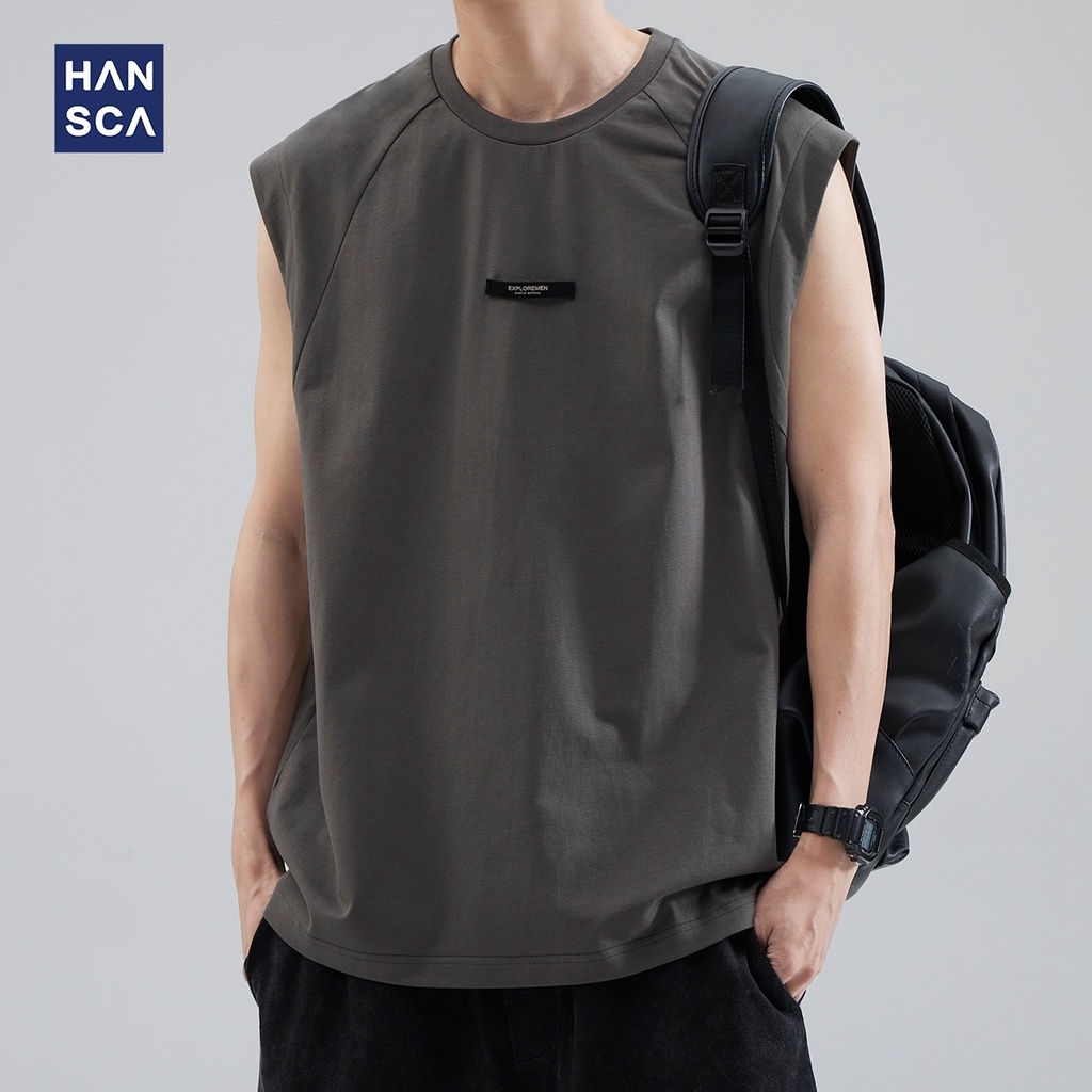 KAOS COTTON PRIA Hansca 250g Tank Top Men's Summer Fashion Brand Versatile Loose Cotton Fitness Spor