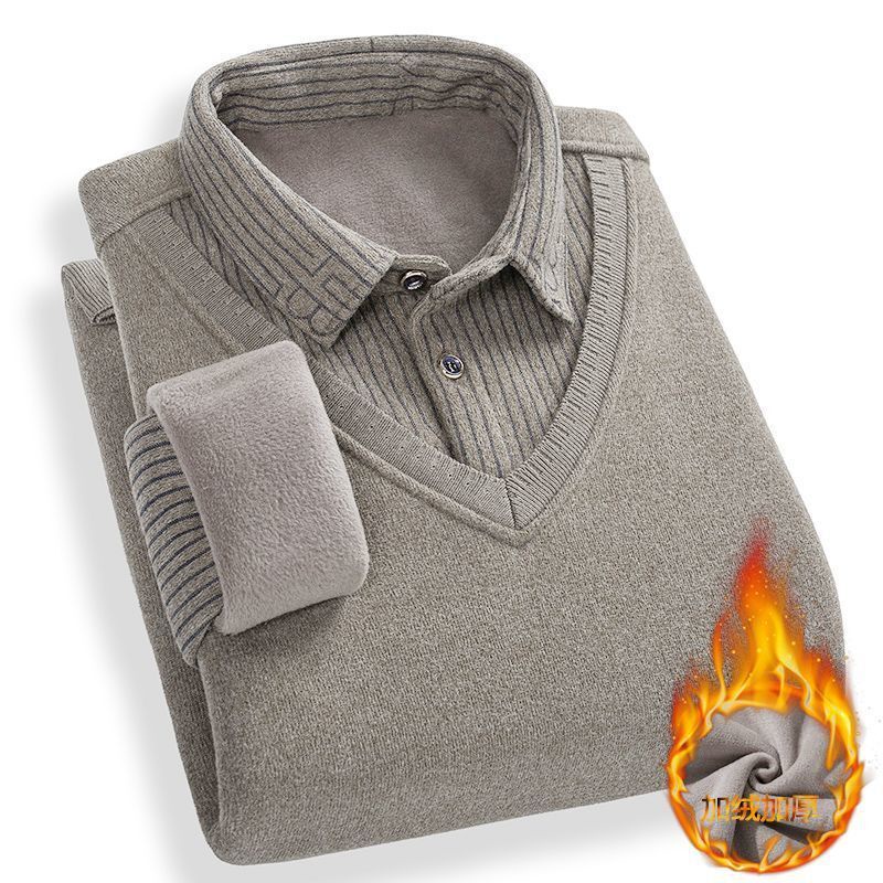 Sweter kerah pria Dua baju baju palsu pria pullover kaos collar plush dan baju baru pria isolasi teb