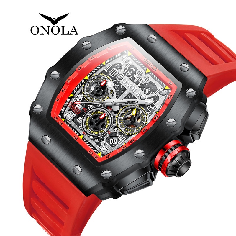 Jam Tangan Pria New Orona/ONOLA Multifunctional Waterproof Quartz Men's Silicone Tape Sports WatchFA
