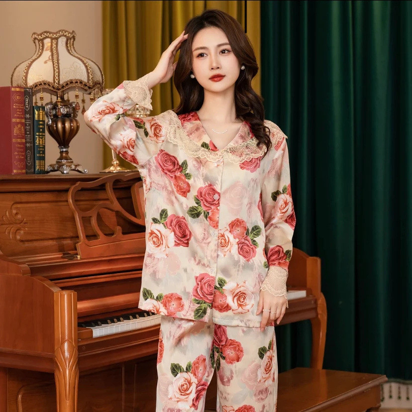 Baju Tidur Cewek Wanita Nyaman Seksi  Da Vinci Code New Pajamas Ice Long Sleeve Lace Home Clothes Sa