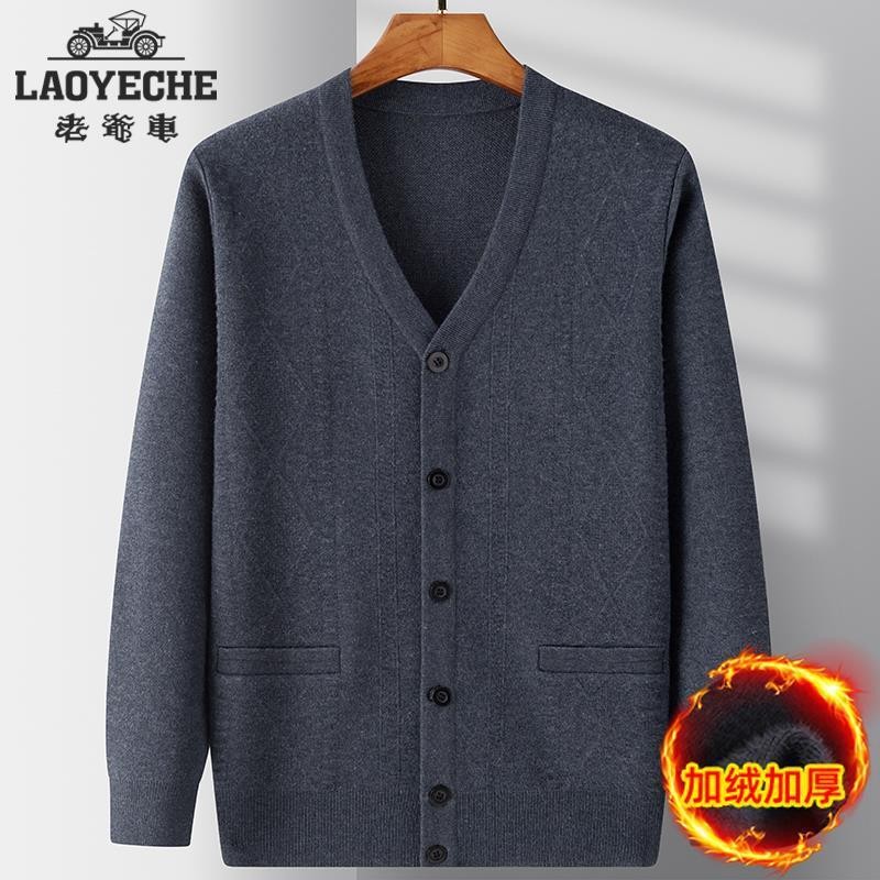 Sweater  Vintage mobil pria sweater ayah pakaian kakek plush tebal tengah tua V-neck gugur musim din