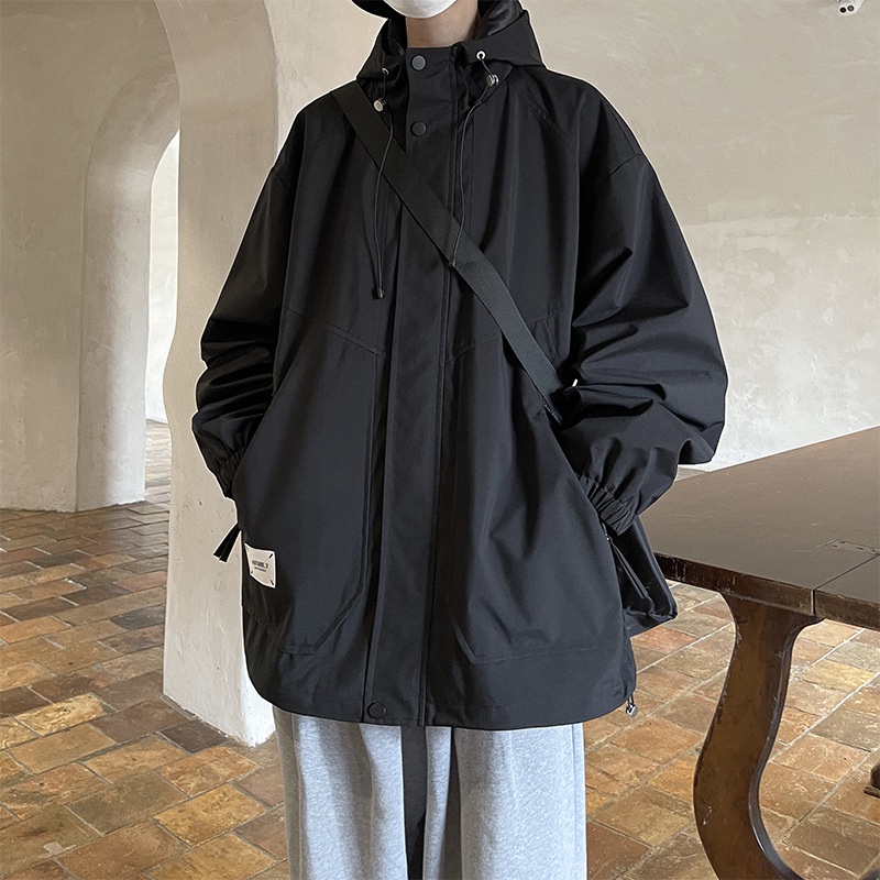 Jacket pria waterproof Jaket windbreaker bertutup untuk laki-laki, musim semi dan musim gugur, perle