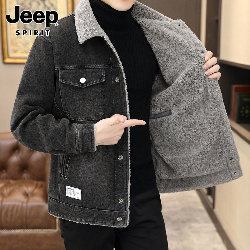Jeep Spirit Lamb Cowboy Jacket Pria Gugur Musim Dingin
