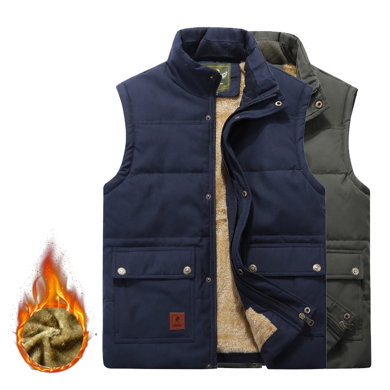 Jaket biasa pria, hangat, usia tengah dan orang tua, kayu tebal, jaket hangat luar, bahu, plush, mil