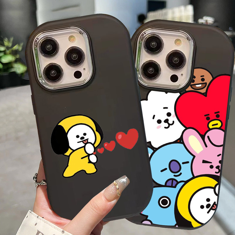 O-44 BT21 Hitam Silikon Casing untuk Realme 11 Pro C11 N53 C55 C67 C65 C63 C61 Note 50