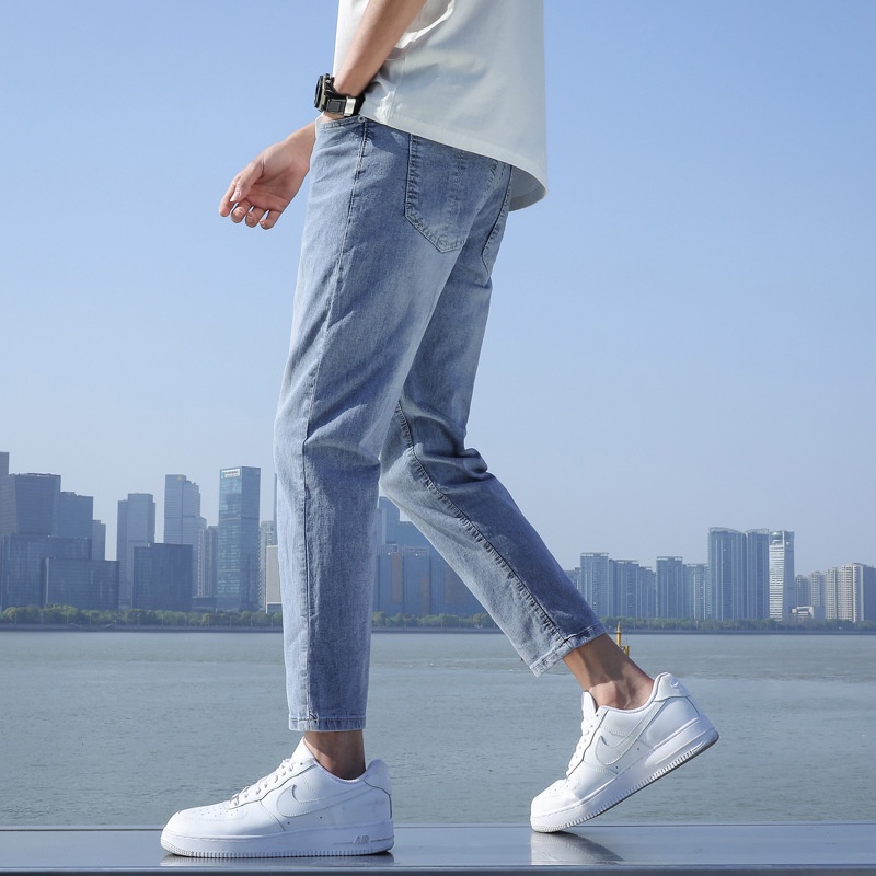 Celana Jeans Pria 2023 Spring/Summer Jeans Men's Korea Loose Casual Crop Pants Men's Crop Pants Fash