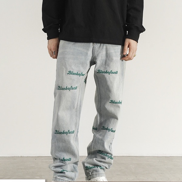 CELANA JEANS PRIA BLACK OF EXIT American hip-hop mencetak tabung lurus jeans bebas China-Chic pria d