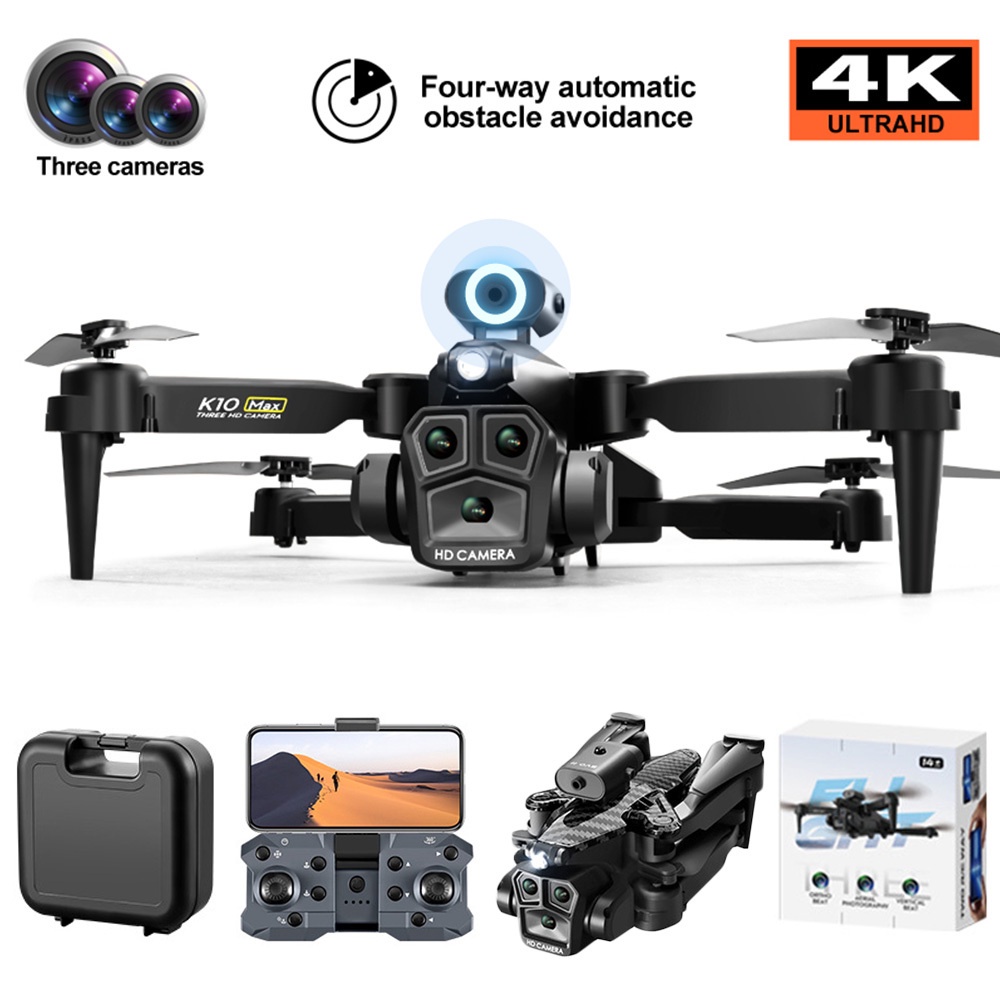 Drone profesional K10 Max 4k HD Triple Lens Remote Control Airplane Quadcopter dengan kamera