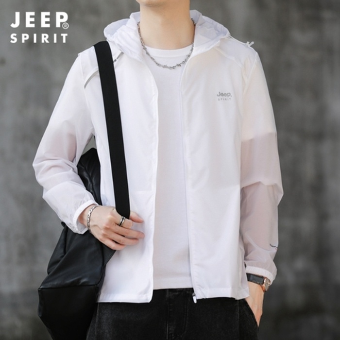 jaket parasut pria olahraga  Jeep for Men's Summer Hooded Lightweight Ice Silk Coat Tourism Fishing 