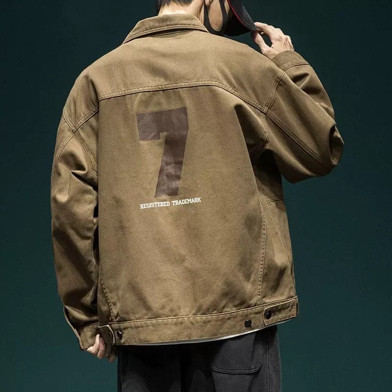 JACKET JEANS Jaket kerja Amerika, bunga musim semi dan musim gugur brand baru khaki jaket denim bias