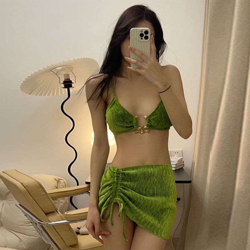 Bikini Wanita Hot Spring New Swimming Suit for Women Bikini INS. Sexy Green Velvet Berkumpul untuk m