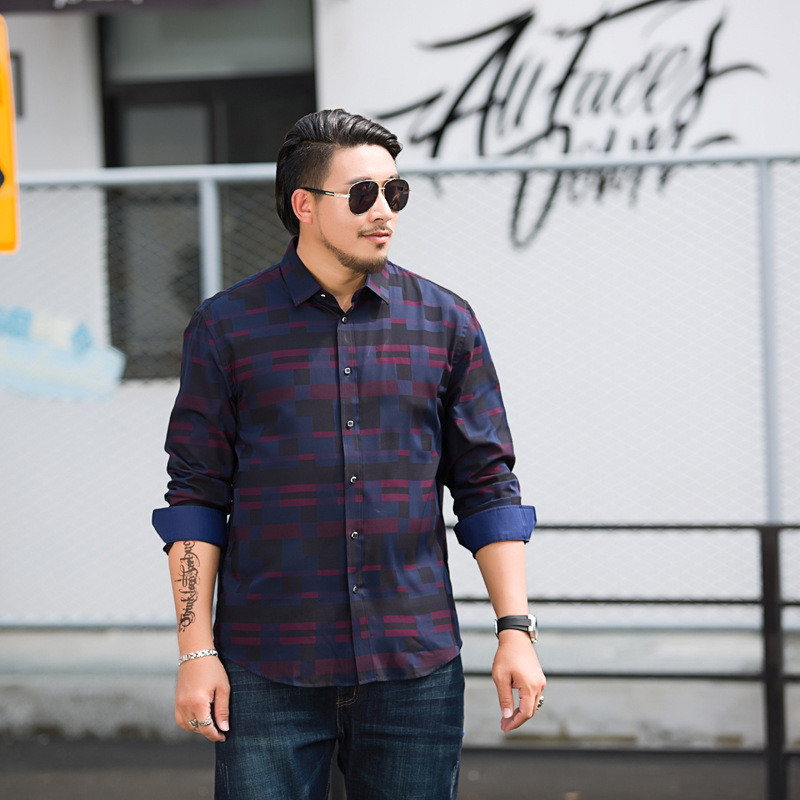 Kemeja Kantor Pria Premium  Kemeja  Musim semi musim gugur baru longsize lengan panjang gemuk ditamb