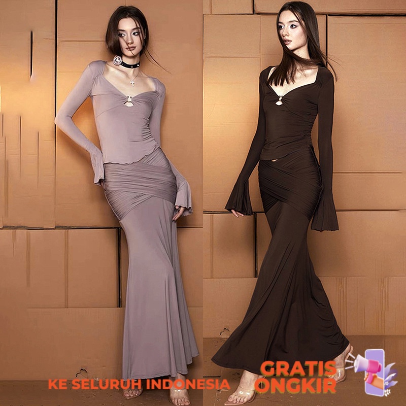 Pakaian Wanita  Q23ST451 Light Mature Style 2023 Autumn New Imperial Sister Design Hollow Metal Butt