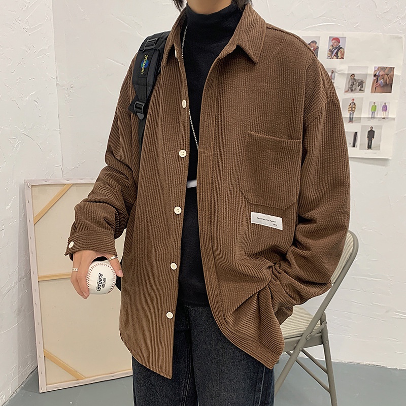kemeja pria corduroy 2021 New Men's Corduroy Shirt Korean Version Trend Handsome Loose Relaxed Shirt