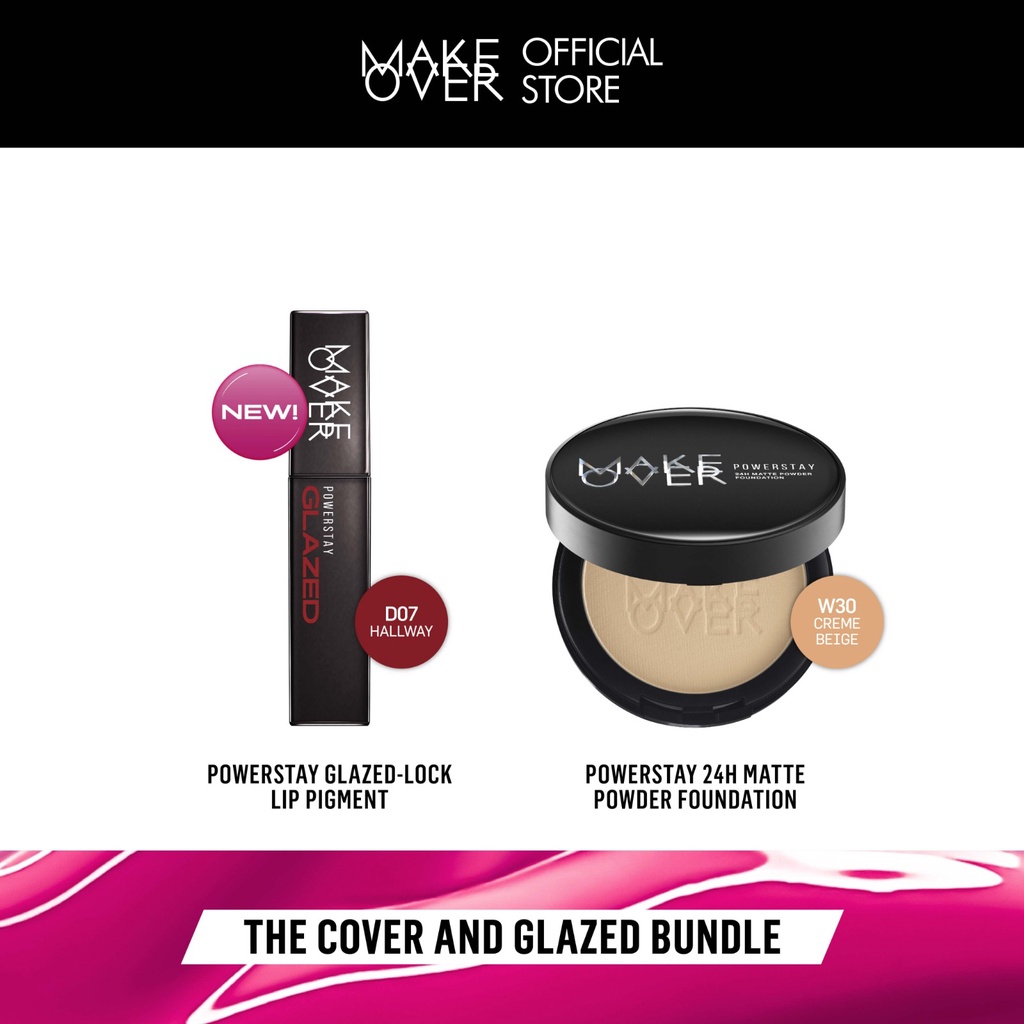 [HEMAT 100K] Make Over Glazed Lock + Powerstay Matte Powder Foundation :  THE COVER AND GLAZED BUNDLE - Paket Bedak