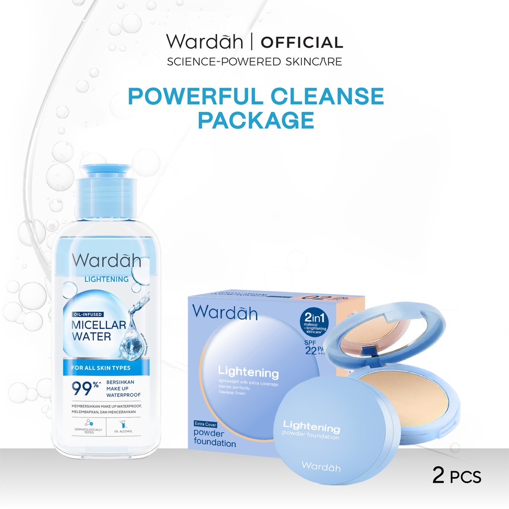 Wardah Paket Powerful Cleanse 2 Pcs Micellar Water 100 ml + Foundation 10 g + Lip Matte 4 g + Cream 