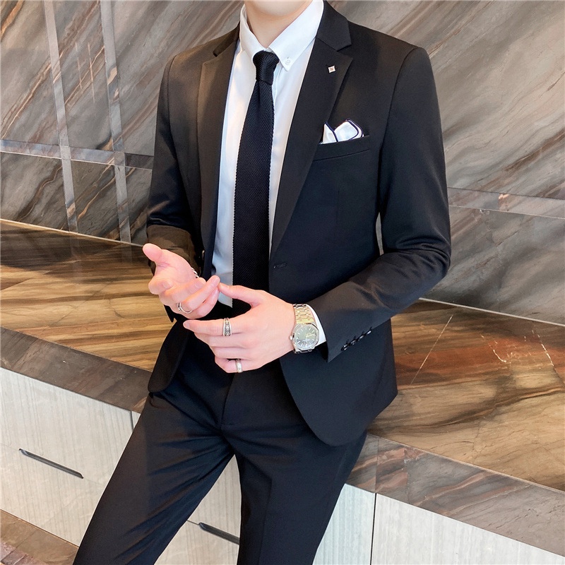 Setelan Set Jas Celana Kerja Kantor Pria Premium Two small suits for men, Korean version, slim fitti