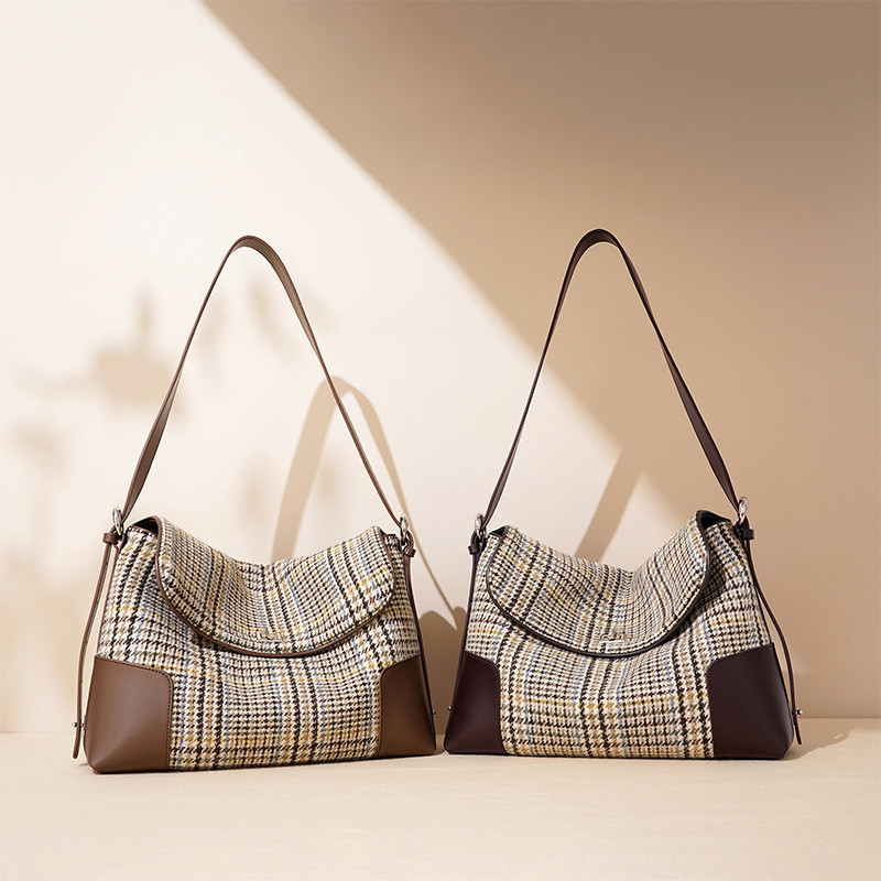 Tas Wanita  Ta bahu premium wanita wol ini eribu burung grid dengan kulit api di bawah ketiak kecil 