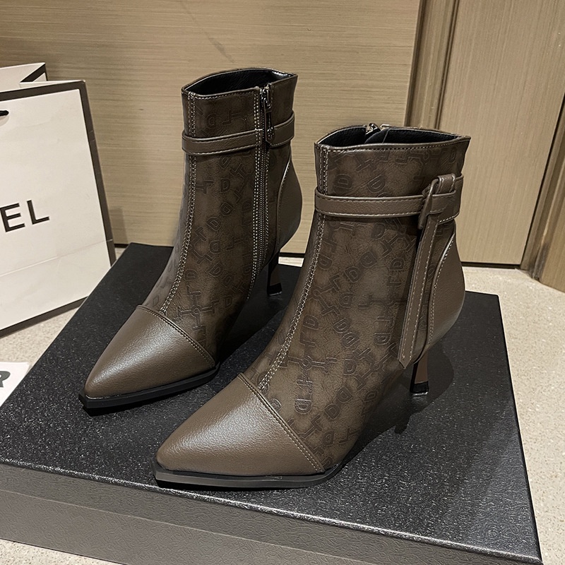 Sepatu boots wanita Temperament Fashion Slim boots Women's Autumn Pointed Thin Heel Short boots New 