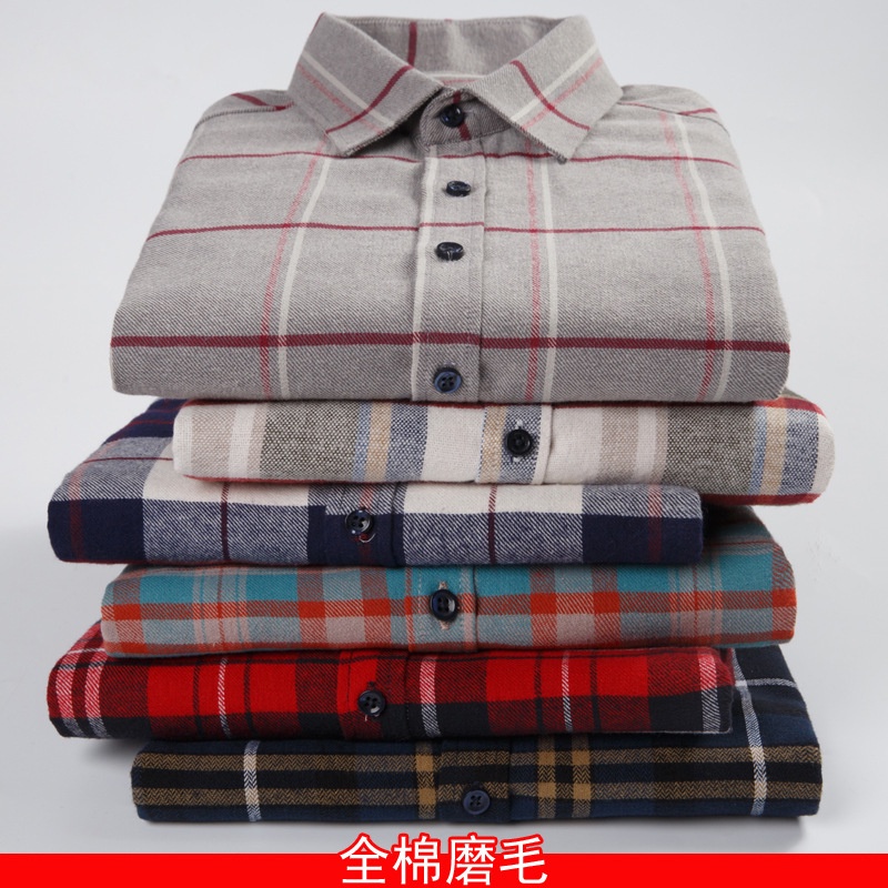 Kemeja Pria Kaos periksa pria kapas baju bawah biasa untuk ayah tua usia tengah, pakaian ayah, jaket