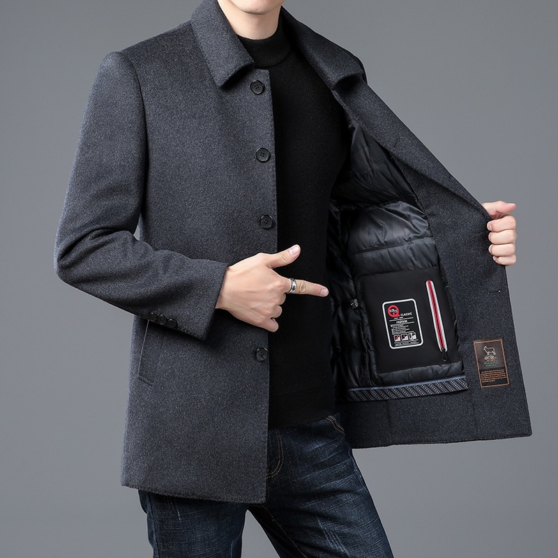 Jaket bulu, panjang tengah, musim dingin tebal, bisnis laki-laki usia tengah dan kain bulu libur, ja