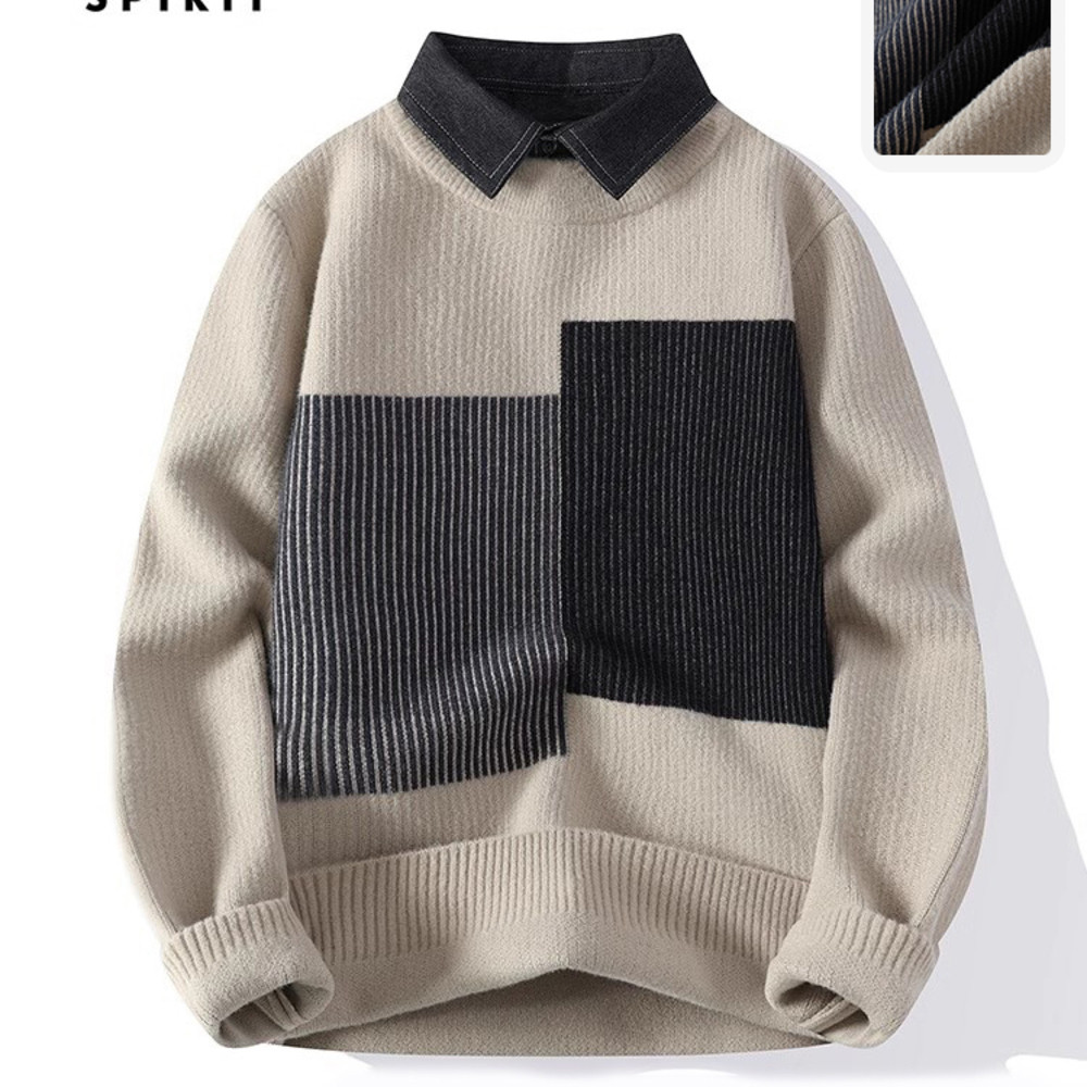 Jeep kaos kerah sweater gugur musim dingin trend korea versi warna menebal palsu dua baju rajutan pr