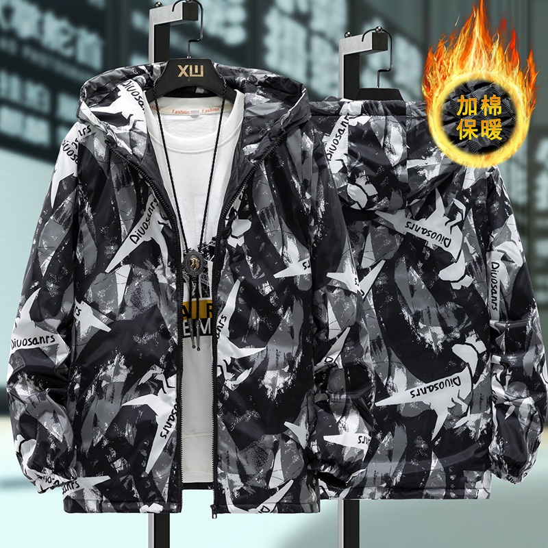 jaket army  New Men's Hooded Thicked Camo Trend Loose Winter Student Down Cotton Coat Jacket