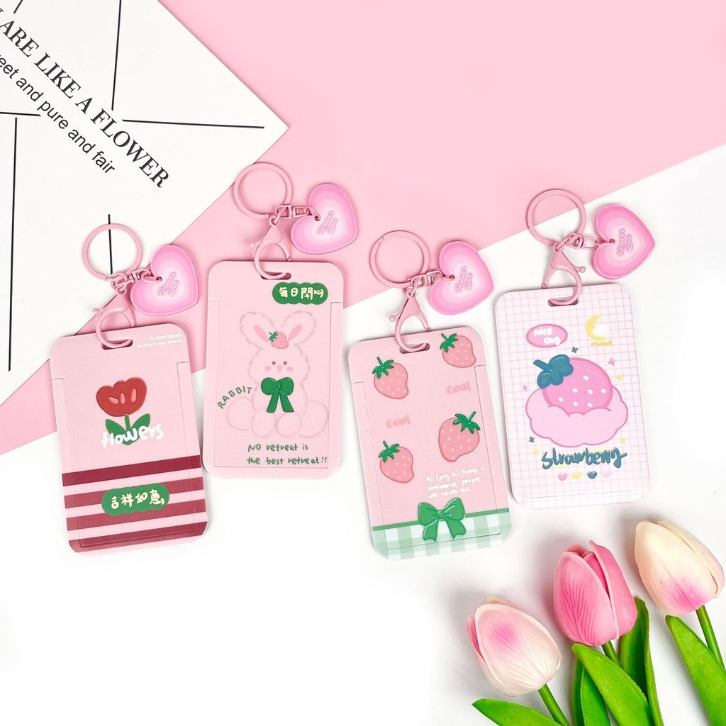 

ID Cart Gadis jantung Kartun Sliding Relief Anti Loss Bag Game ID School Cover Card Protection Motif Terbagus