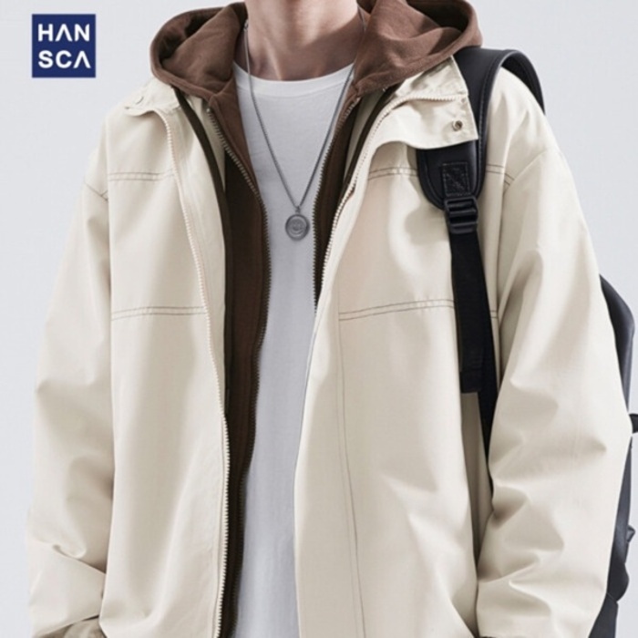 SWEATER PRIA COAT PRIA Musim gugur Hansca False Two Piece Coat Men's Spring and Autumn Windproof Cha