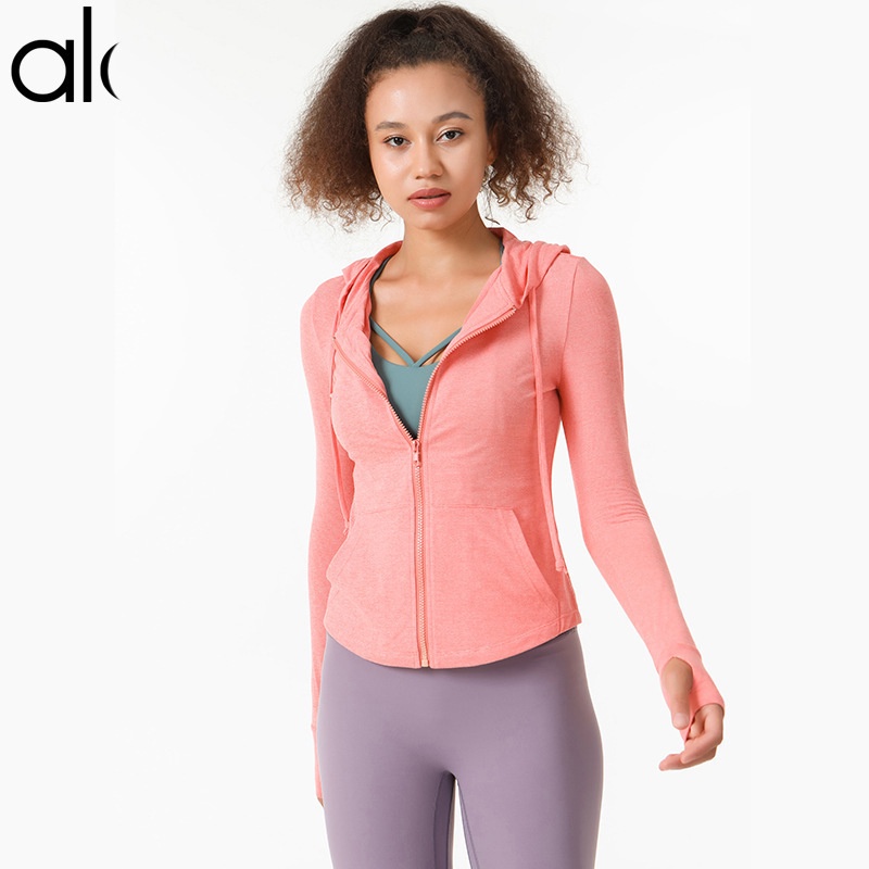 Jaket Olahraga Wanita ALO New Autumn/Winter Yoga Coat Zipper Cardigan Long Sleeve Sportswear Hooded 
