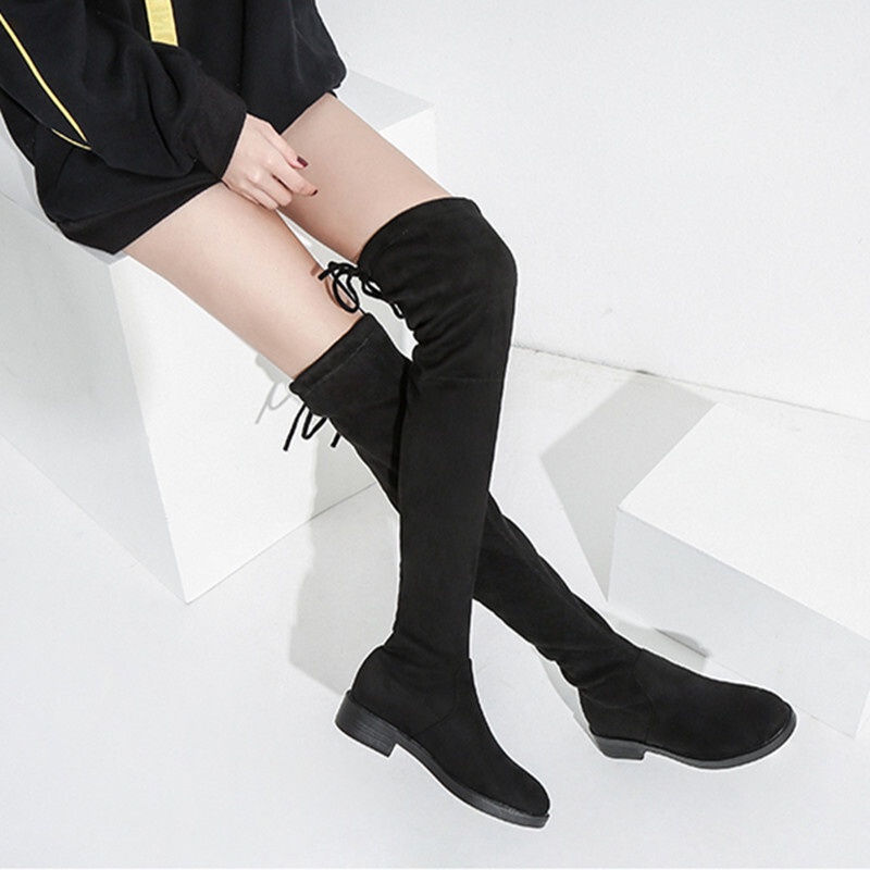 Sepatu boots tinggi wanitaSepatu paip panjang untuk wanita baru musim dingin plush lutut sepatu ting