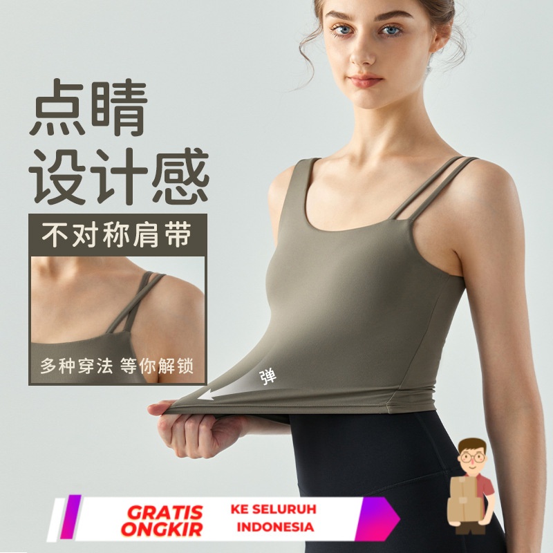 Pakaian Yoga Wanita Pakaian yoga, jaket dengan pad dada, tali bahu asimetris, dan jaket olahraga yan