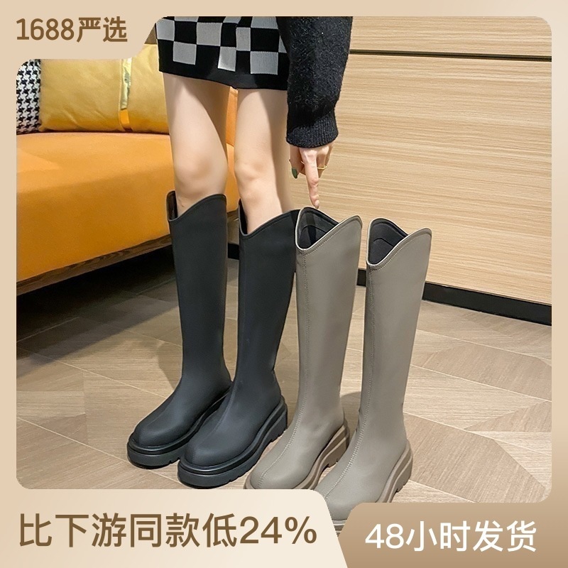 Sepatu boots tinggi wanitaSepatu Knight Baru Kaki Kulit Wanita, Barel Besar, Sepatu Tidur Panjang, S