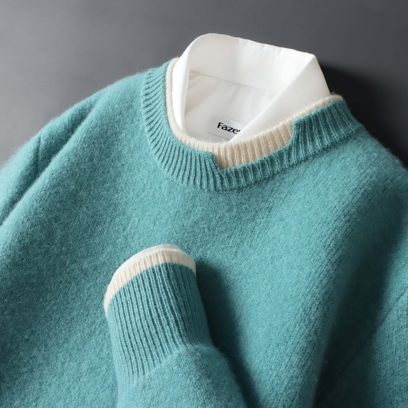 switer cowok keren   kashmir murni laki-laki leher bulat musim dingin tebal longgar hangat dengan wa