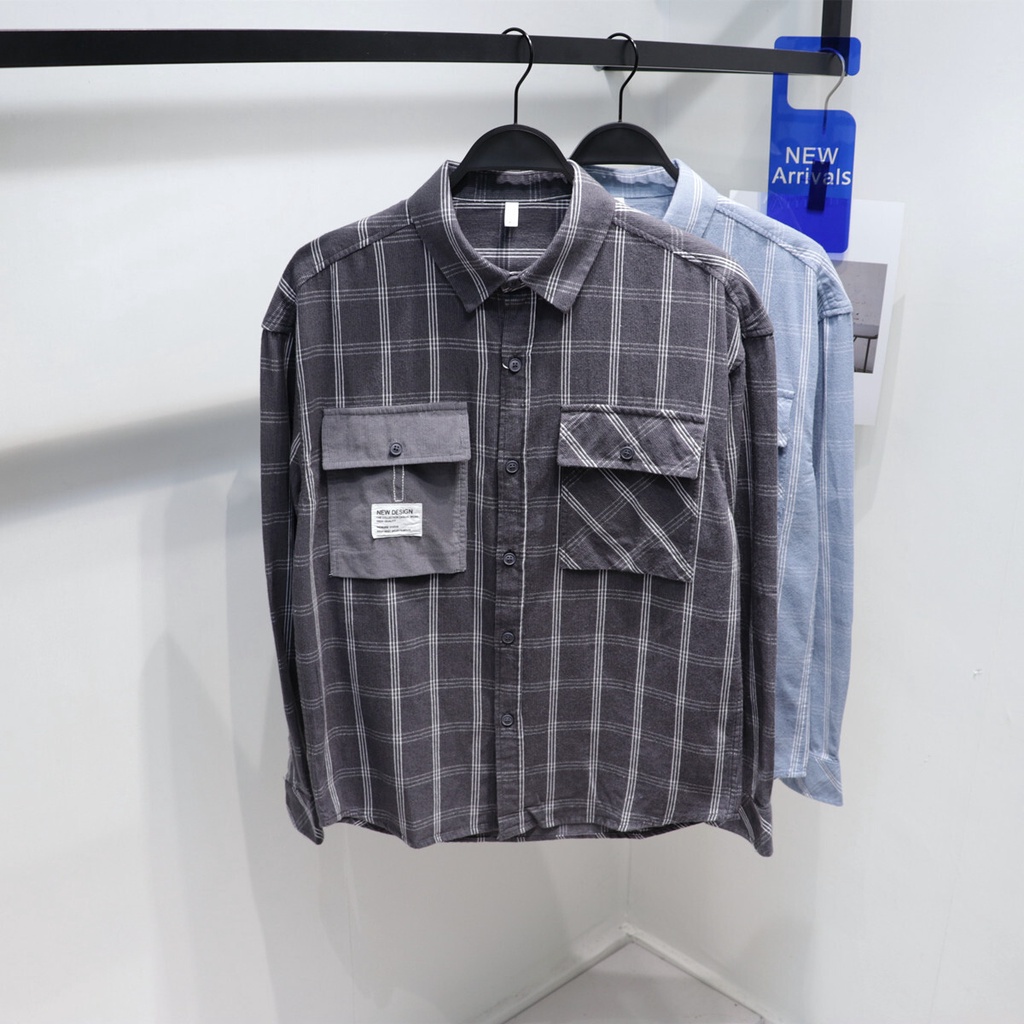 kemeja pria corduroy SHIRT 05 New Men's Shirt Spring and Autumn Checker Kasual Korea Youth Fashion C