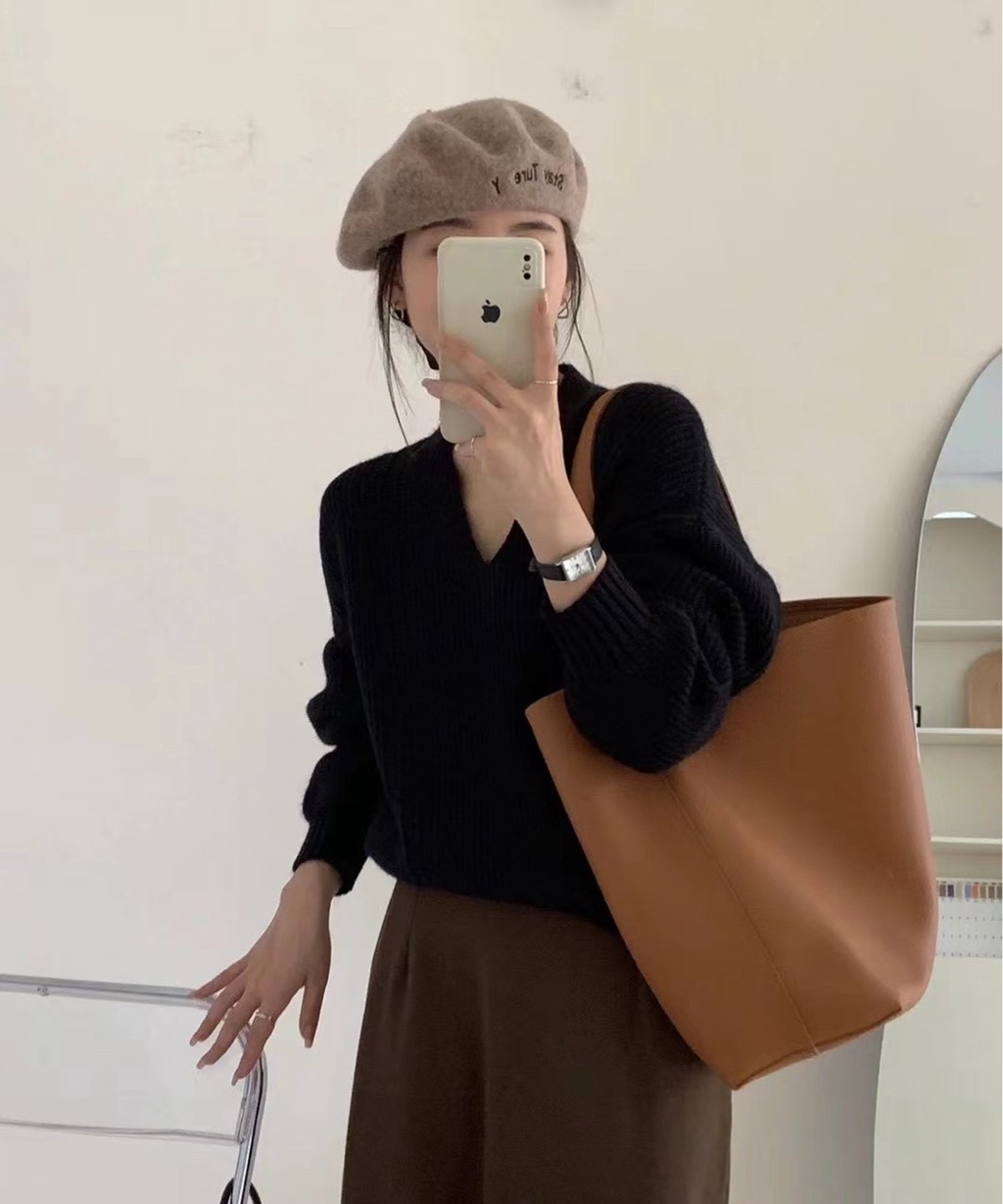 Tas Wanita [New Trend]   asli Baru Kulit Kekuatan Besar Buket Satu Shoulder besar Tote Bag Cowhide L